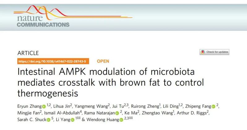 我校杨莉王峥涛团队在naturecommunications上发表肠道ampk调节机体